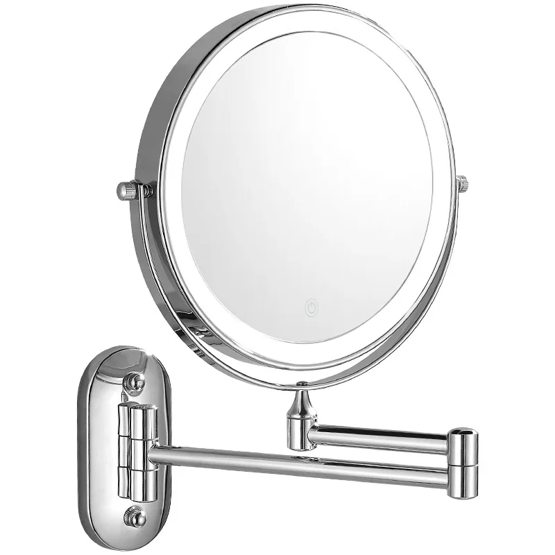 Foldable 8 Inch Bathroom Mirrors Wall-Mounted Double-sided Makeup Mirror with LED Adjustable Brightness 3X/5X/7X/10X Magnified