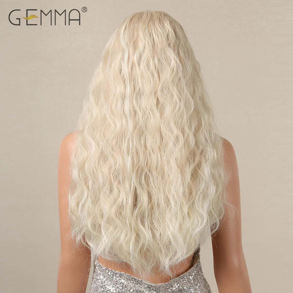 GEMMA Long Wavy Platinum Blonde Synthetic Headband Wig Long Curly Hair Wigs for Women Afro Cosplay Party Natural Heat Resistant