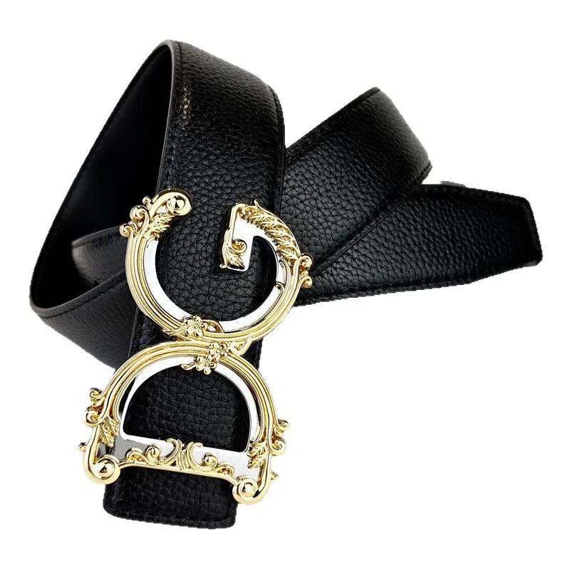 2025 جديد الرجال حزام جلد طبيعي السلس مشبك ليتشي الحبوب نمط قابل للتعديل حزام الخصر للأعمال جينز غير رسمي