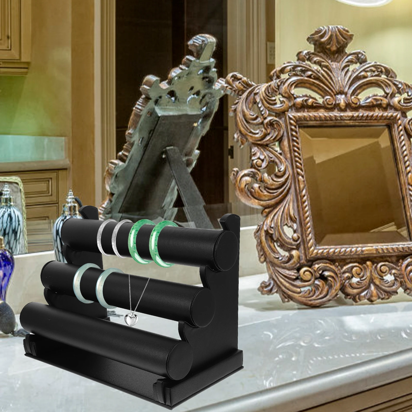 

PU 3 Tier Detachable Bracelet Display Stand Black Non Slip Stable Jewelry ganizer Watch Holder Showcase Rack