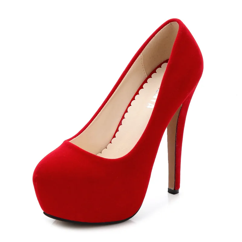 2024 High Heels Platform Pumps 14cm Sexy Ladies Party Red Stiletto Heels 4cm Waterproof Women\'s Shoes Size 46 Round-Toe Fashion