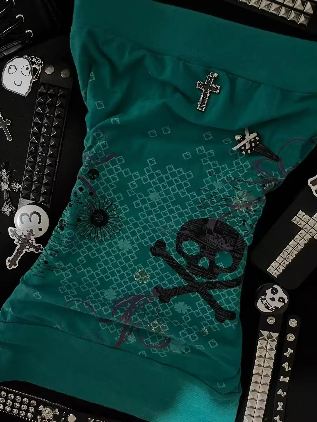 Gothic Skull Print Tube Tops Women Clothes Punk Streetwear Hot Girl Sexy Slim Aesthetic 2000s Crop Tops Fashionable Y2k Camisole
