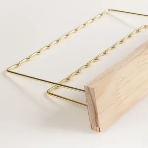 Double-Deck Jóias Display Stand, Madeira, Metal, Ouro, Contador, Pingente, Brincos, Anel, Colar, Relógio, Jóias Prateleira 10 principais vendas prateleira decorativa dourada - №5