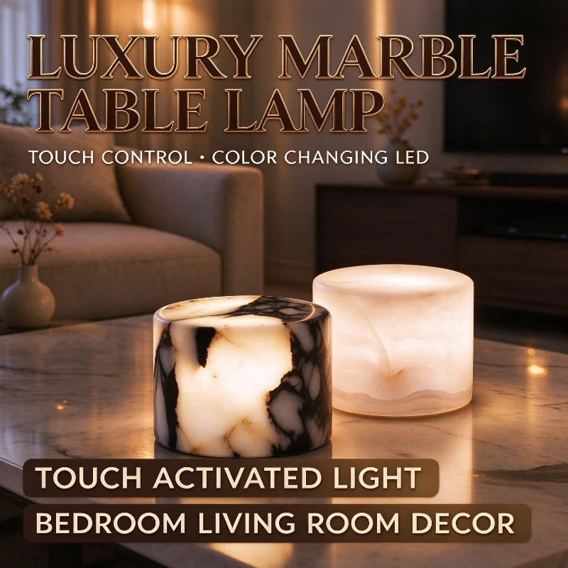 Luxury Marble Stone Table Lamp, Touch Control Led Color Changing Night Light, Decorative Desk Lamp For Bedroom Room Office Decor