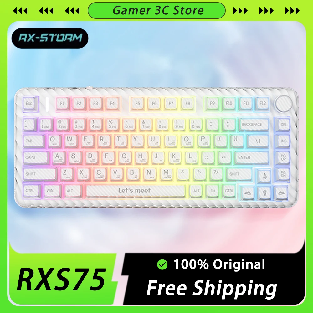 

RX S75 Mechanical Keyboard Multifunctional Knob Tri Mode RGB Wireless Gaming Keyboard Gasket Low Delay Pc Gamer Accessory Office