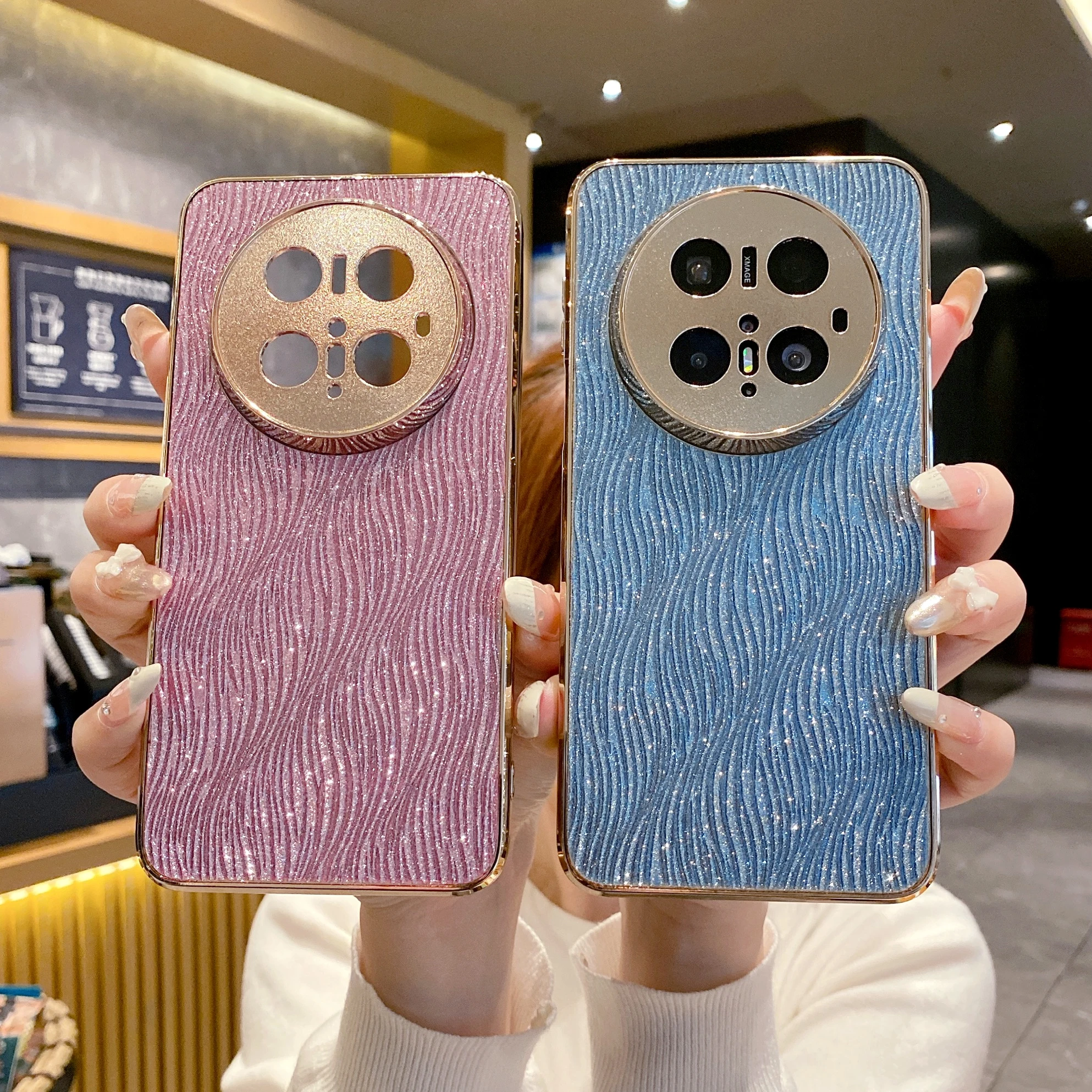

Electroplating Wave Pattern Bling Matte Case For Huawei Mate 70 Pro Mate60 50, Slim Hard Camera Protection Cover For Pura 70