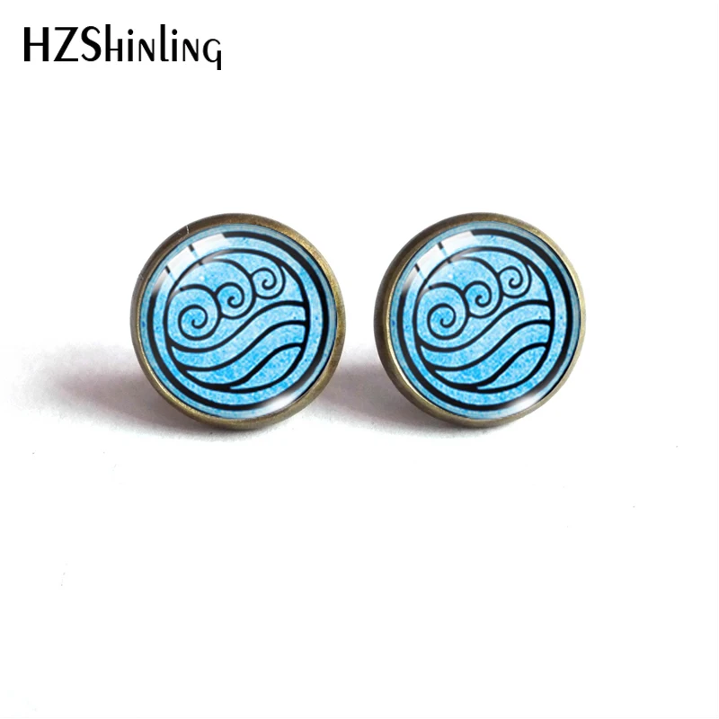 New Avatar The Last Airbender Round Stud Earrings Kingdom Jewelry Air Nomad Fire Water Tribe Glass Dome Earrings