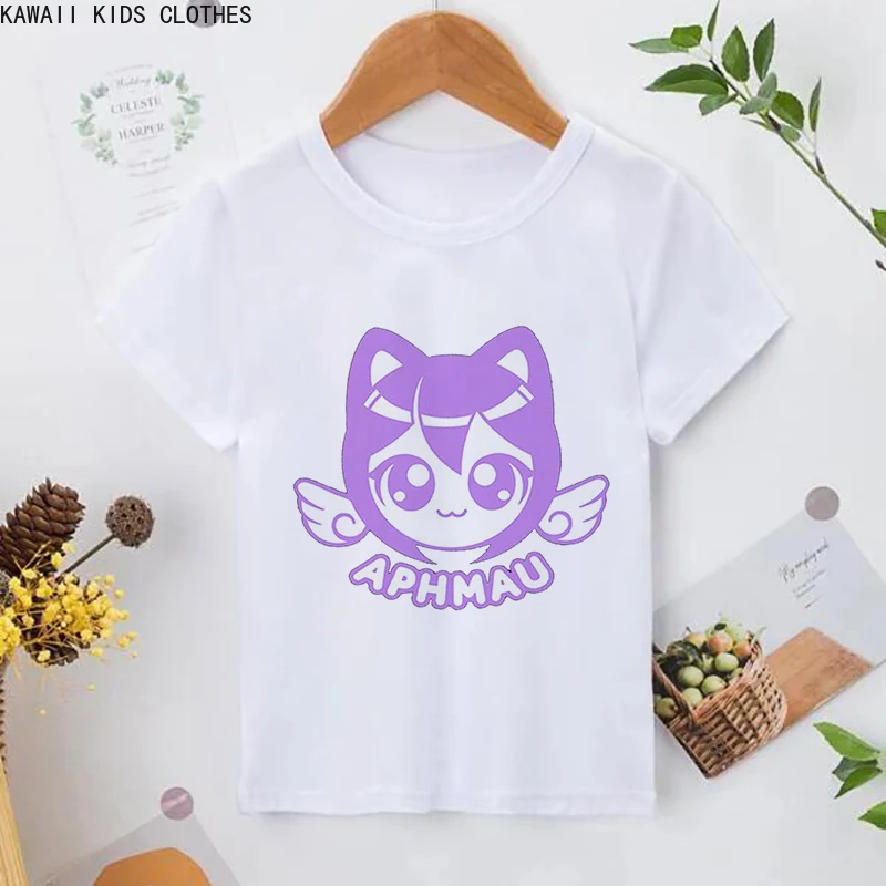 New Funny Aphmau T-shirt Kawaii Aphmau T-shirts Print Princess Children\'s Clothing Cartoon Anime Boys Girls Shirt Cat Print Tops