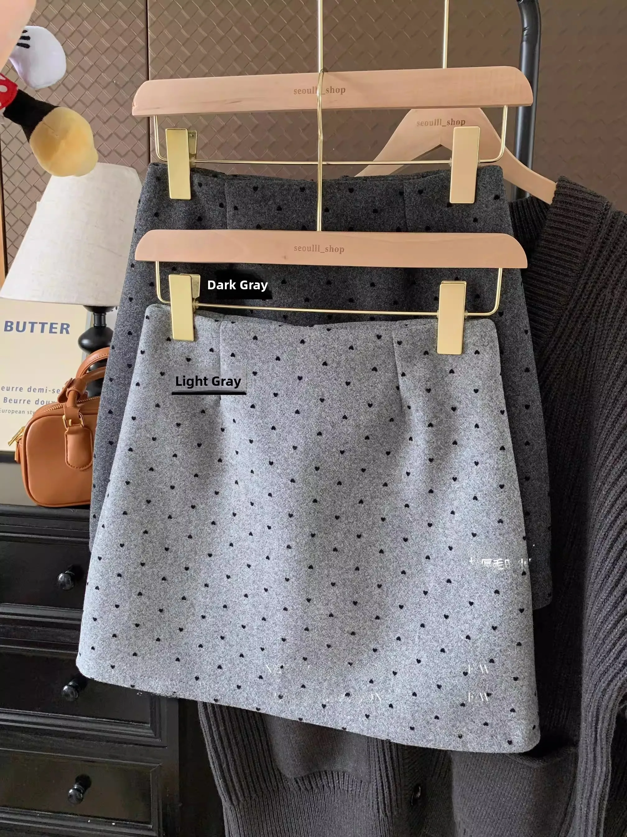 plus Size Vintage Heart Polka Dot Woolen  Skirt Women's Autumn Winter New Style Elegant Youthful Slimming A-Line Skirt