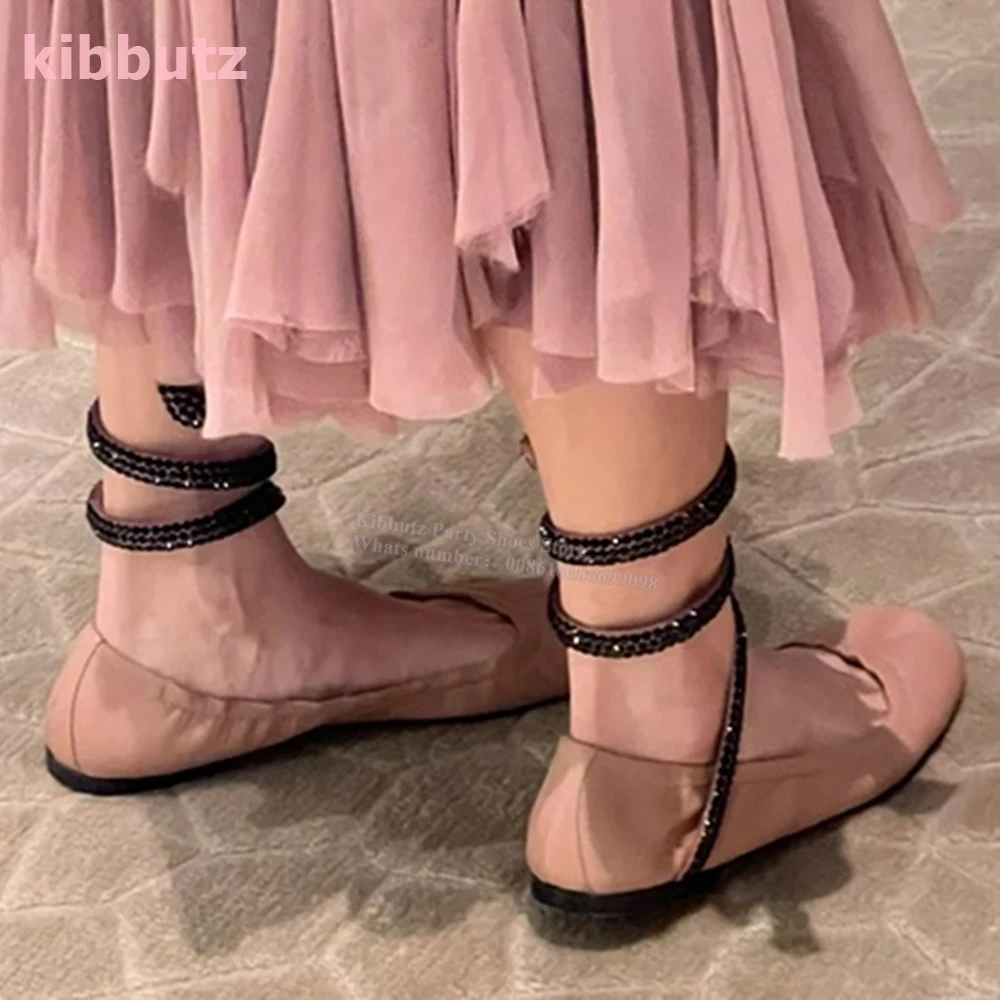 Crystal Cross Strap Ballet Pumps Satin Round Toe Flat With Mixed Color Slip-On Fashion Elegant Concise Dress Women Shoes Newest
