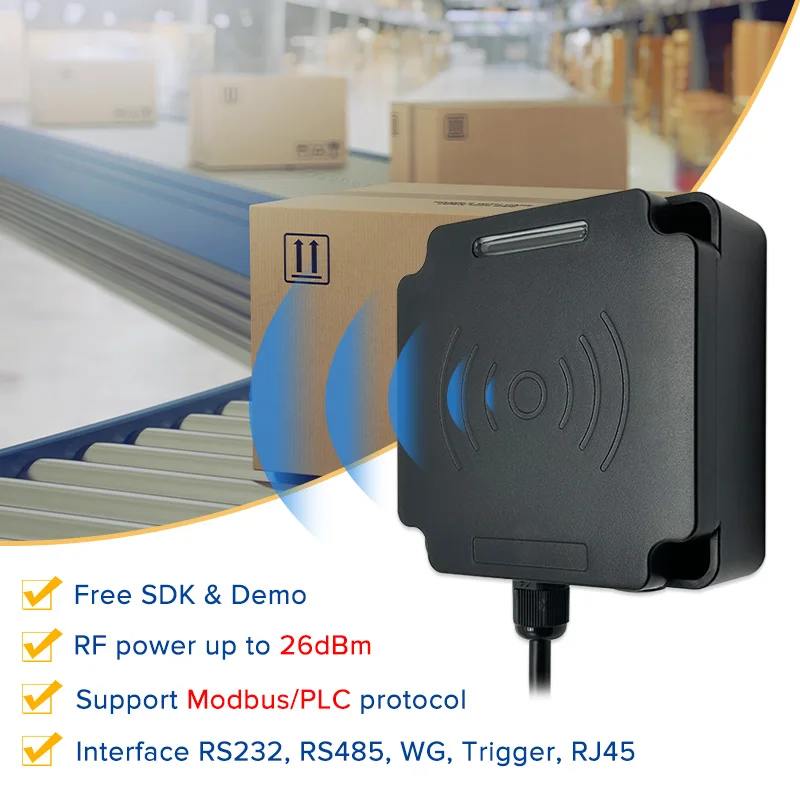 Modbus/PLC Protocol TCP/IP RS232 RS485 3.5m Read Range 928 865MHz UHF RFID Industrial Reader For Production Line Management