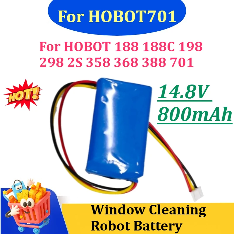 Battery 14.8V 800mAh For HOBOT 188 188C 198 298 2S 358 368 388 701 Window Washer Robot Window Cleaning Robot Li‑ion Battery Pack