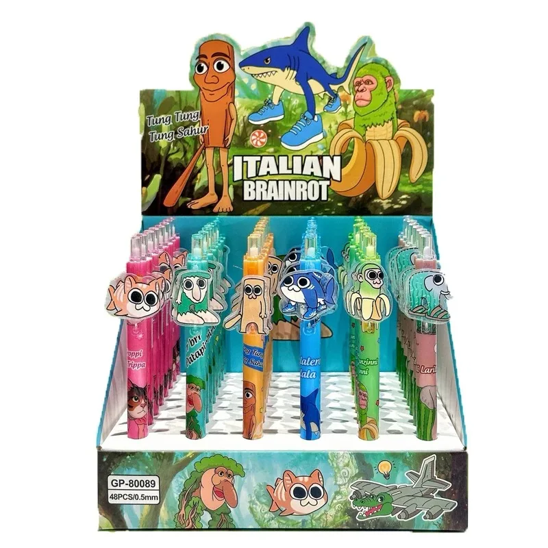 6pcs AI Brainrot Press Pen Set 0.5mm Black Gel Pens Kawaii Stationery Cartoon Anime Derivative Peripherals School Office Supplie