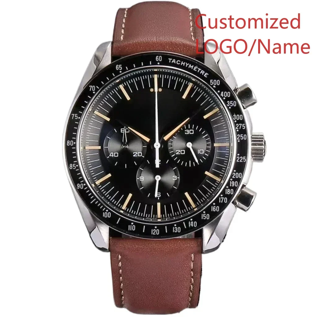 A88 Store  Men Automatic Mechanical Watches Stainless Steel Watch Black Ceramic Bezel Leather Strap Sapphire Customized