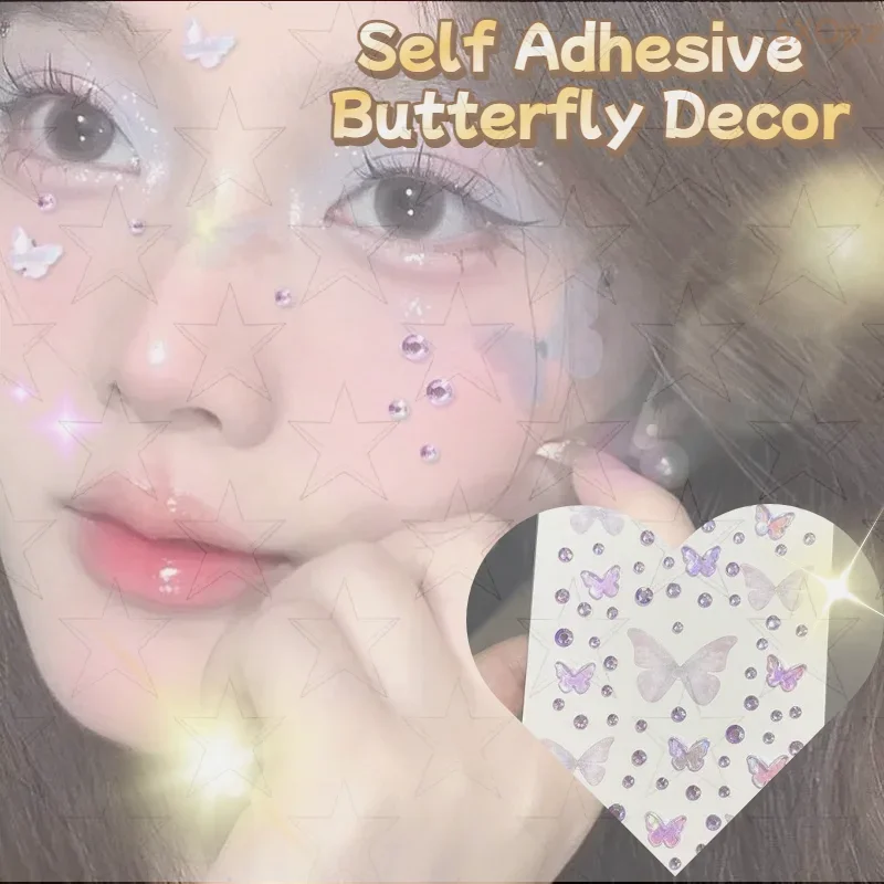 1 лист эльф-бабочка со стразами наклейки для лица Kawaii самоклеящиеся тканые бабочки Декор для сцены, концерта, принадлежности для макияжа