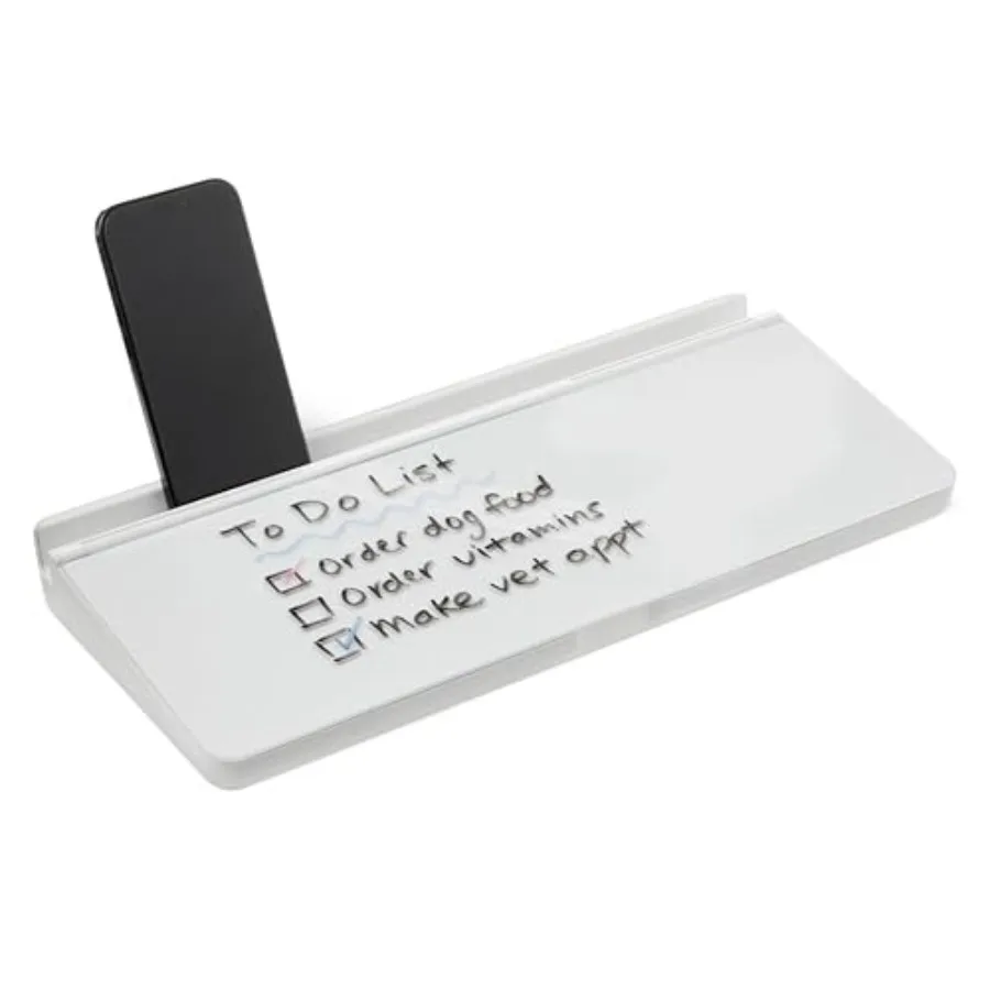 

Desktop Dry Erase Whiteboard with Organizer and Accessories, Tempered Glass, 15.7 x 5.4 inches, White