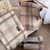 Limited Edition Bear 100% Australian Wool Scarf Vintage British Style Men Women's Couple Plaid Thickened Winter Neck Warmer