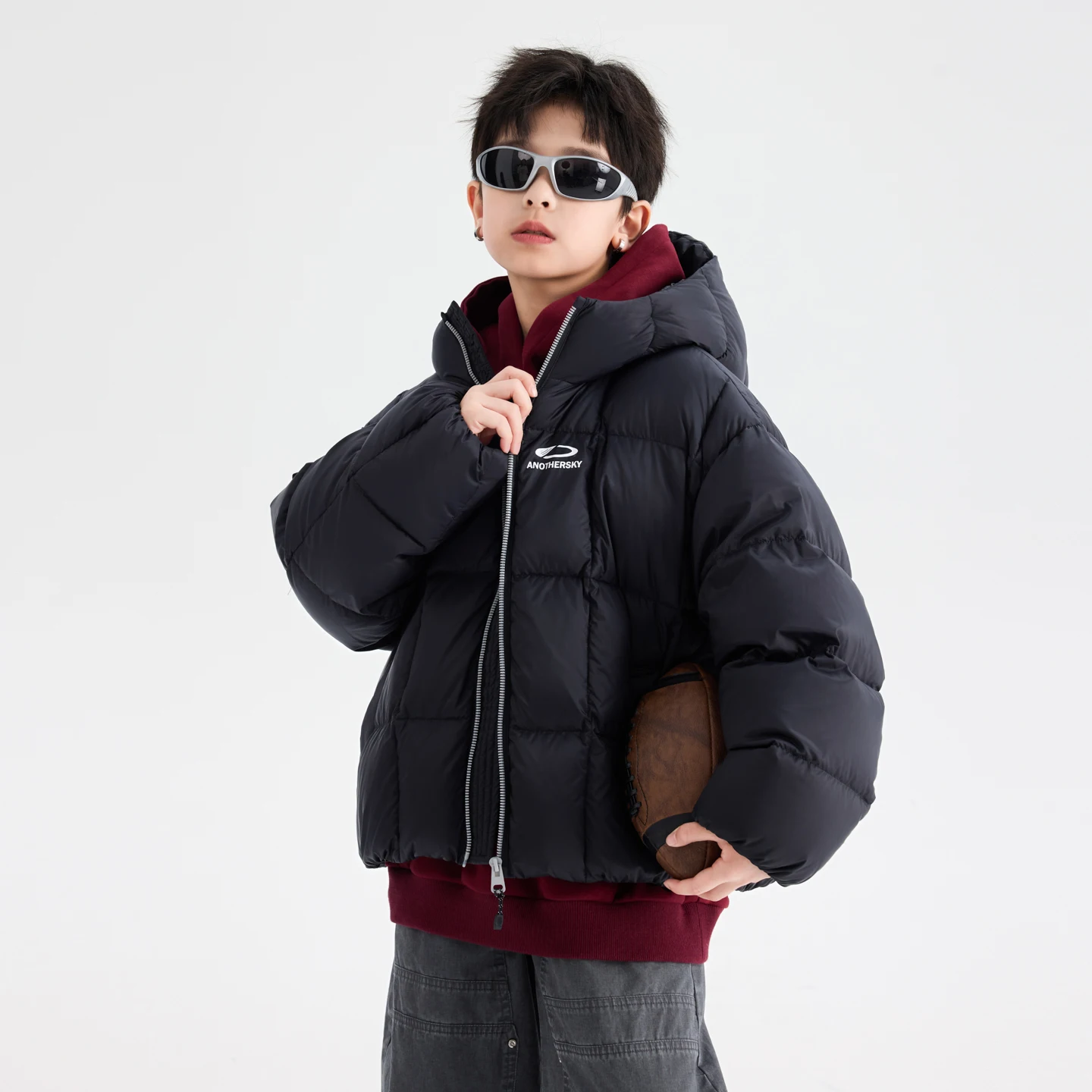 

Kids Street Style Light White Down Jacket with Hood Loose Over Size Casual Autumn Winter Outwear Square Warm Short Coat 2025 New
