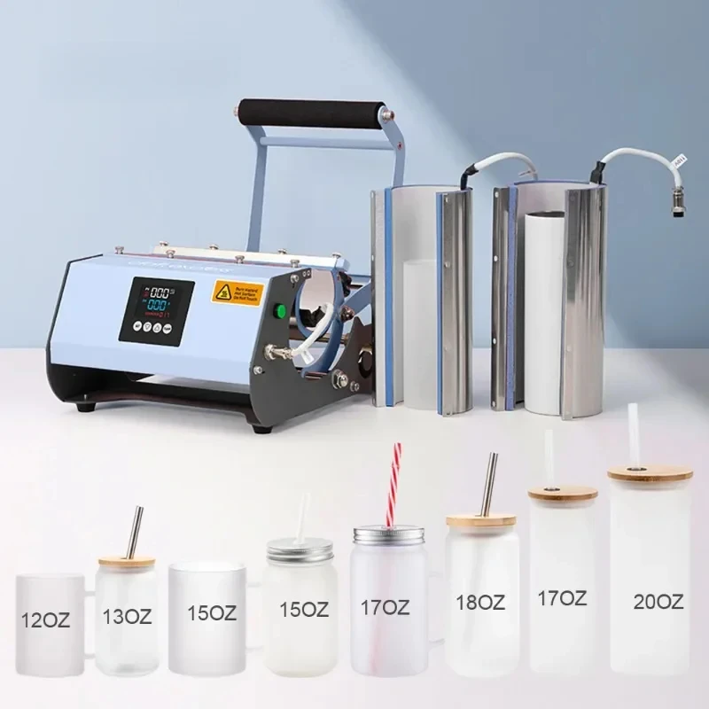 BestSub 30Oz 20Oz 13Oz 18Oz 2 In 1 Transfer Sublimation Straight Skinny Glass Tumbler Mug Heat Press Machine