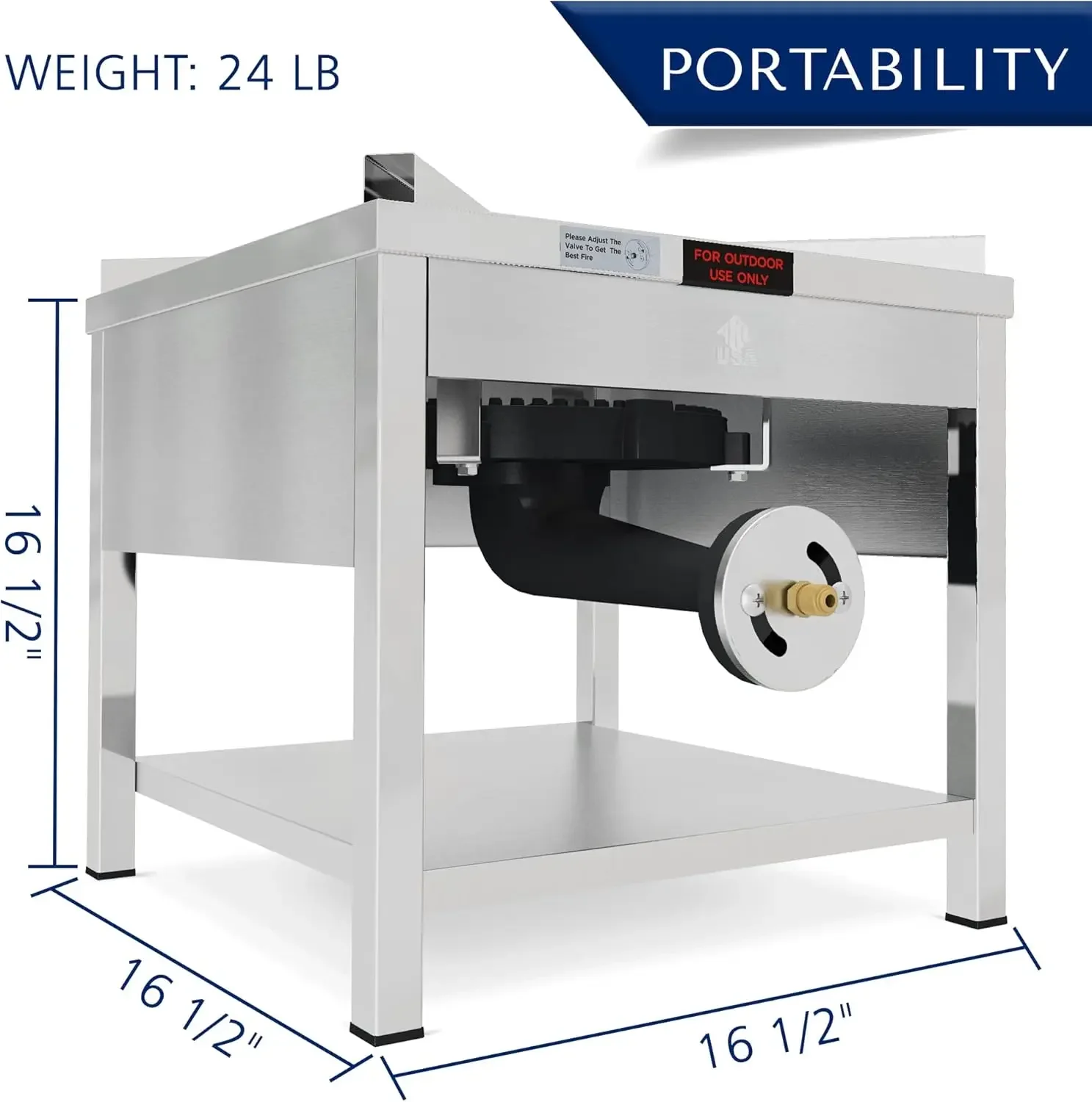 Estufa de propano de un solo quemador de acero inoxidable, cocina con quemador de propano para exteriores extragrande y resistente de alta presión de 200.000BTU, quemadura