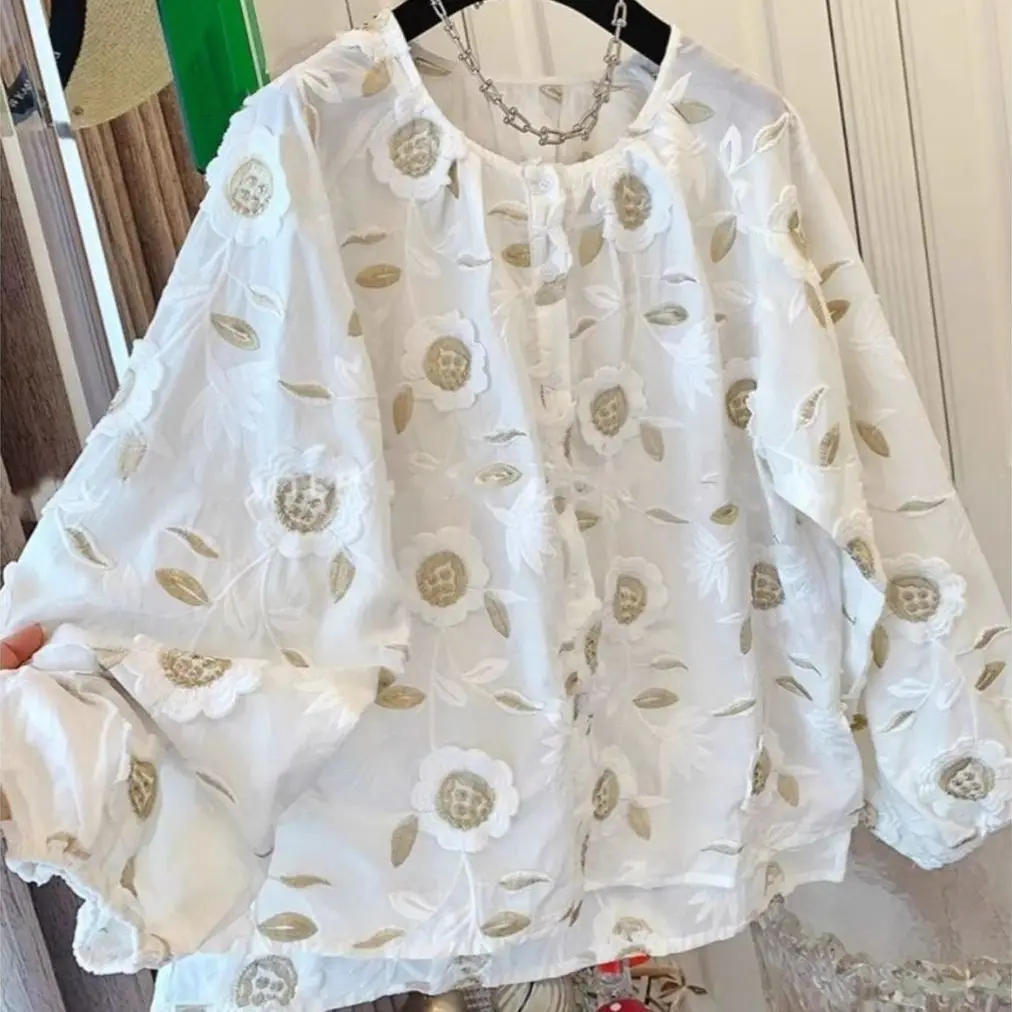 

Extra Large 300 Pounds New Chinese Style Long Sleeve Embroidered Loose Men's Shirt Versatile Early Autumn Top Casual Fashion