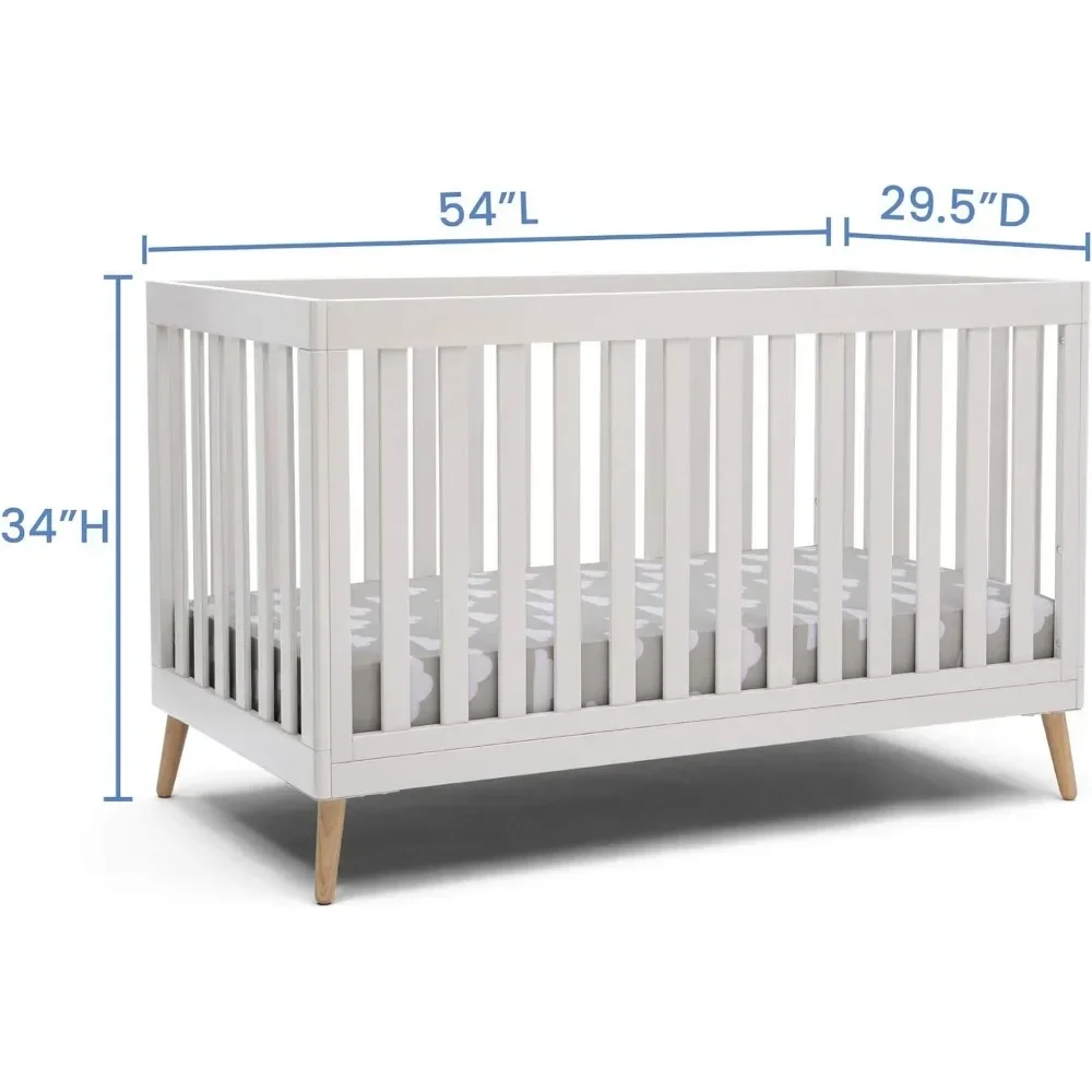 4-in-1 Convertible Baby Crib, Adjustable height mattress support with 3 convenient positions converts to a toddler bed