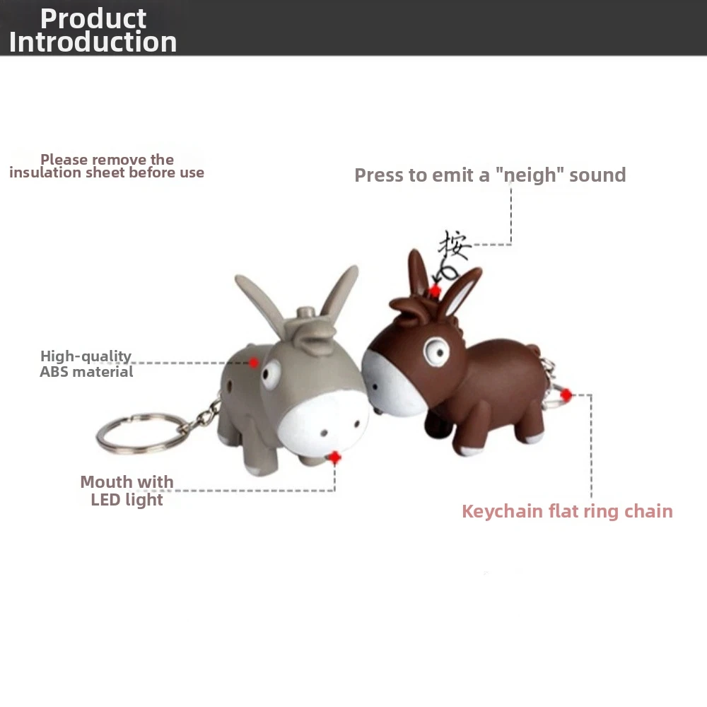 Fidget Cute Donkey Sounding Key Ring Sound Effect LED Light Donkey Luminous Keychain Mini with Bell Fingertip Clicker