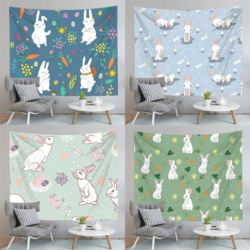 Cute Rabbit Pattern Tapestry Office Living Room Tapestry Home Wall Decoration Tapestry