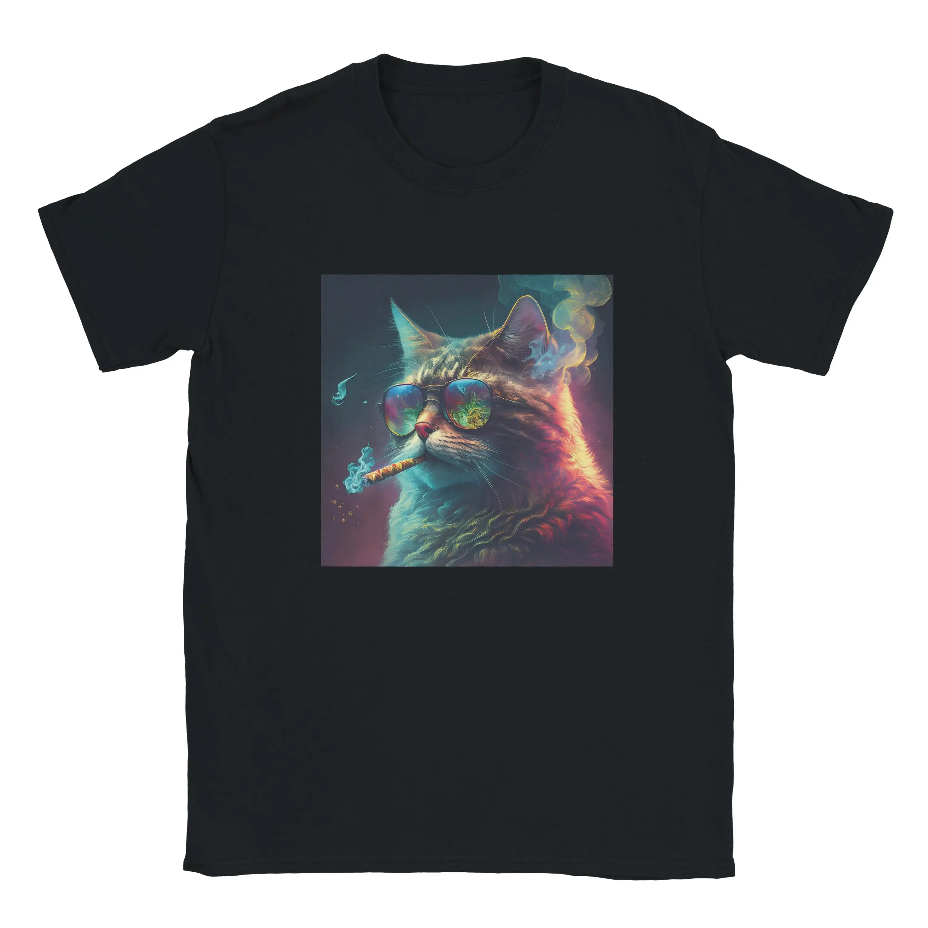 

Smoking Cat Graphic Print Summer Luxury Brand Pure Cotton Men's and Women's T-shirt Short Sleeve Street Fashion Trend Clothing