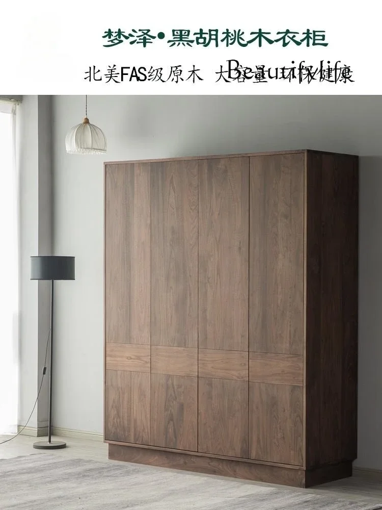 AT F خزانة ملابس بأربعة أبواب من خشب الجوز الأسود، خزانة ملابس عالية الجودة من الخشب الصلب، يمكن تخصيص خزانة ملابس غرفة النوم الاسكندنافية