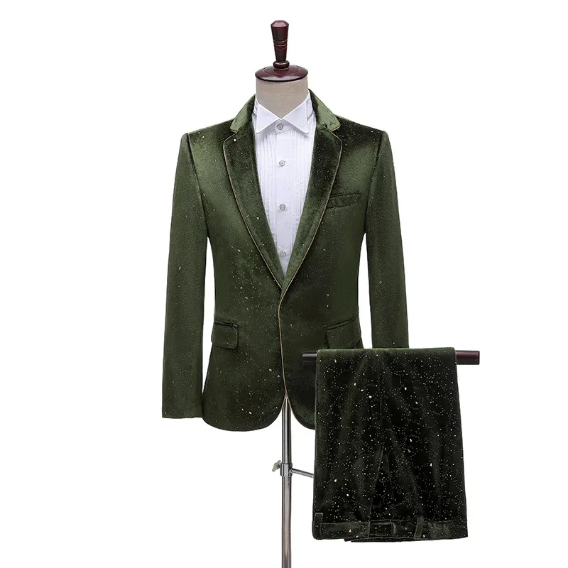 Luxury Straight Crystal Suit and tie Temperament Tuxedo 2-Piece Suits England Style Evening Dress Special Occasion Gowns
