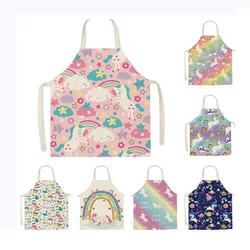 Rainbow Unicorn Parent-Child Linen Decorative Apron Kitchen Home Antifouling Apron Adult Kids Sleeveless Coverall Kitchen Apron