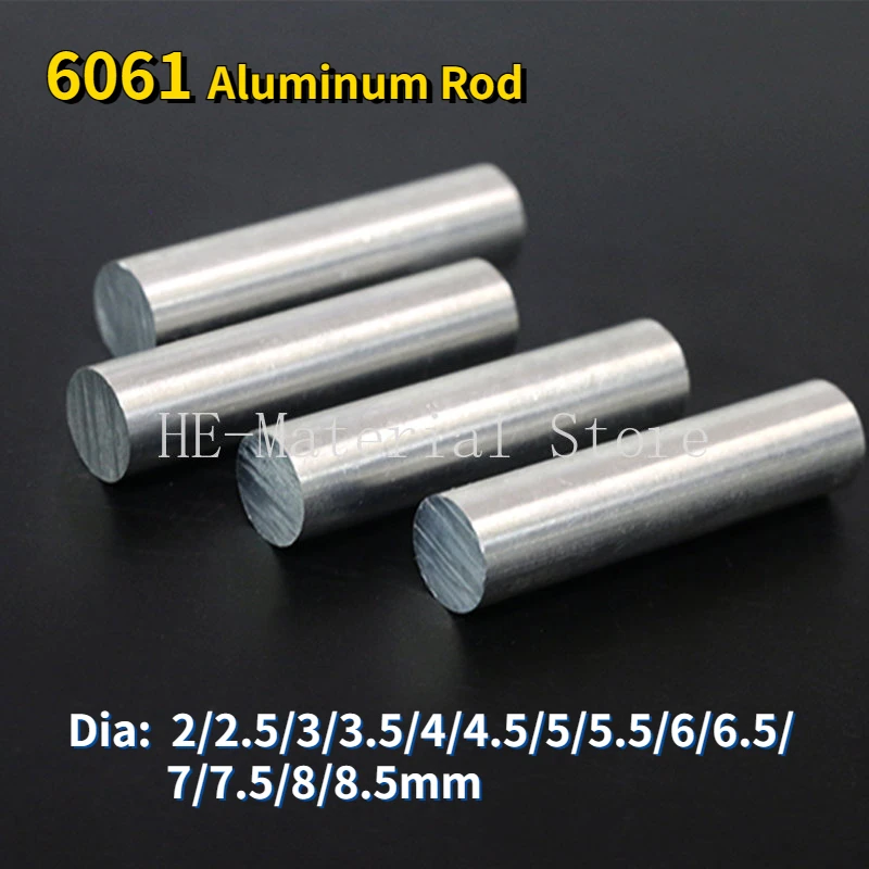 1Pcs Length 100mm 6061 Aluminum Alloy Solid Round Bar Dia 2/2.5/3/3.5/4/4.5/5/5.5/6/6.5/7/7.5/8/8.5mm Round Aluminum Rod Profile