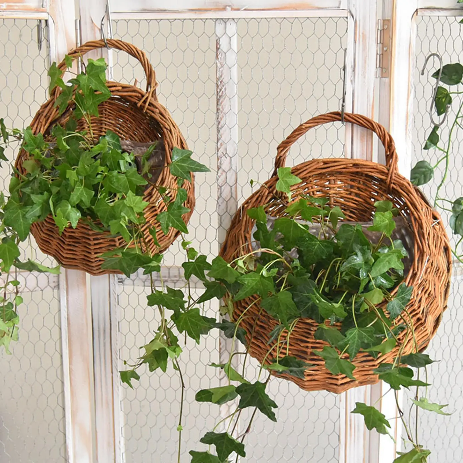 Woven Wall Basket Handmade Natural Rattan Flower Pot Woven Wall Baskets Flower Planter Wall Hanging Wicker Rattam Basket Garden