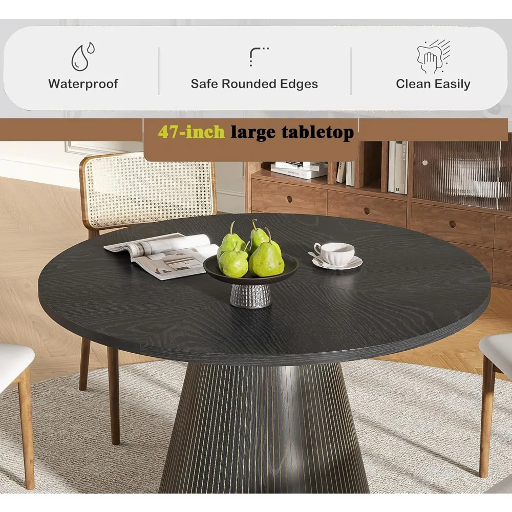 Small Round Farmhouse Style Dining Table for 4, 47 Modern Wooden Circle Kitchen Table