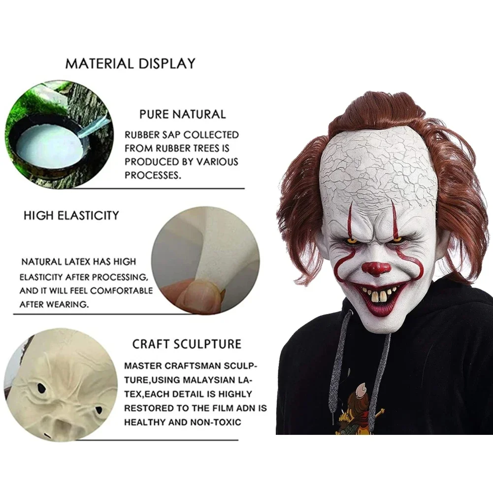 Máscara de halloween luminescente stephen king's it máscara pennywise horror palhaço coringa máscara de palhaço halloween cosplay traje adereços