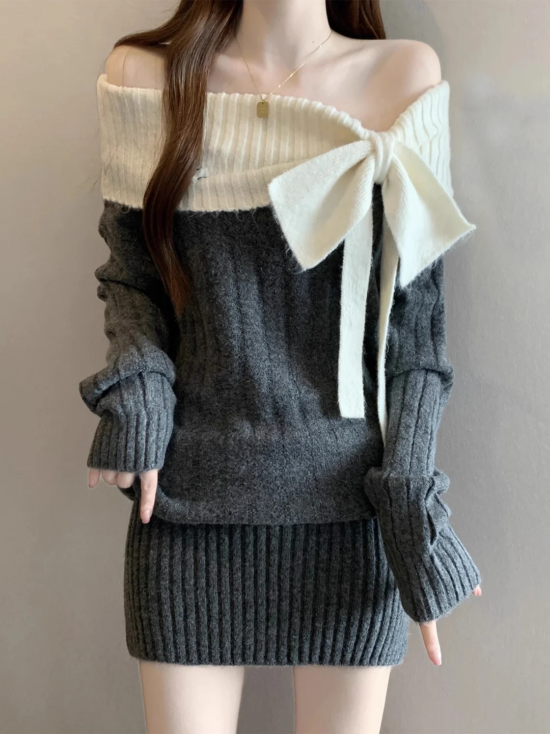 

Свитер Sweet Spicy, вязаный, с открытыми плечами, средней длины, для женщин, больших размеров, осенне-зимний, модный, уличный стиль