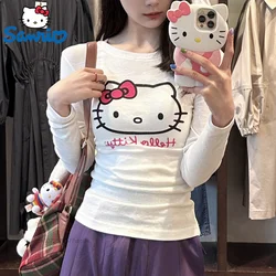 Sanrio Hello Kitty Cute Cartoon Spring New Long Sleeve T-shirt for Women Sexy Printed Women Tees Korean Slim Tops Trend Clothes