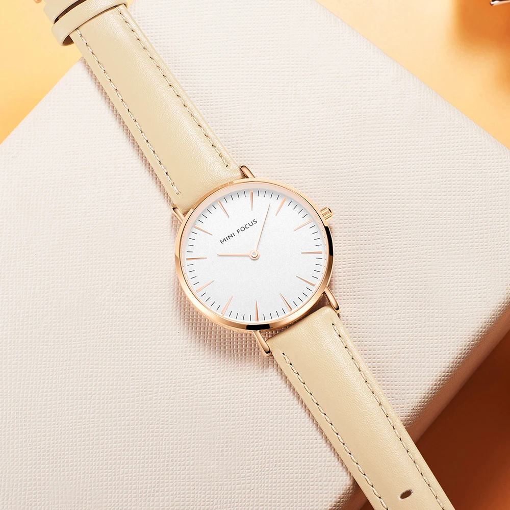 New Arrival MINI FOCUS MF0318L Luxury Ladies Wrist Watches Genuine Leather Strap Women Minimalist Quartz Watch