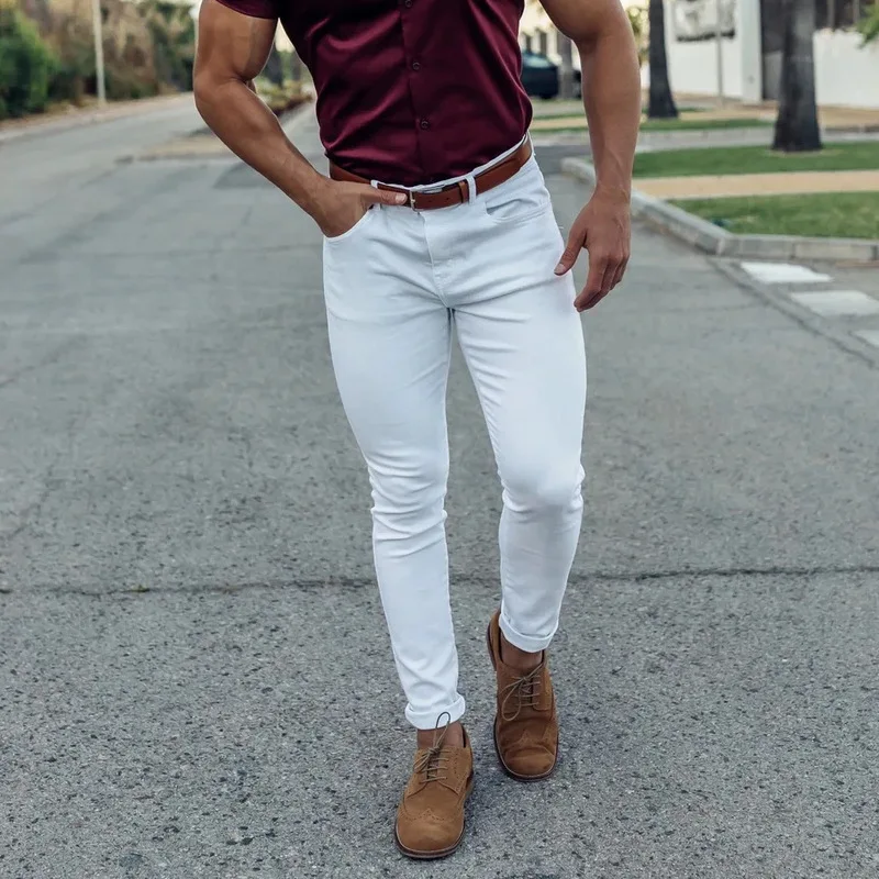 

Spring and Summer Mens Casual Skinny Long Trouser Cargo Pants Slim Fit Solid Color Straight Pant Fashion pantalones hombre