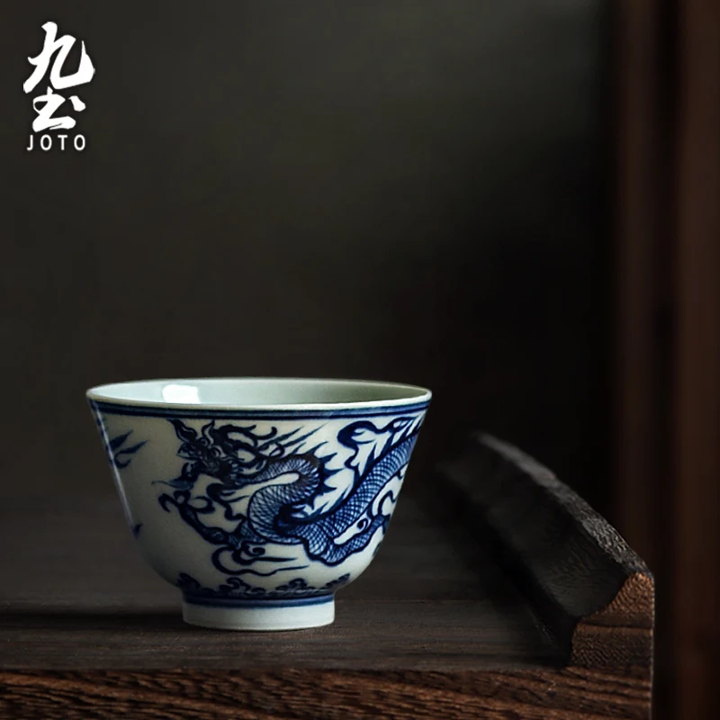 

JOTO Antique blue and white pattern with slow Hand-painted Blue and White Tea Cup XCBR0128