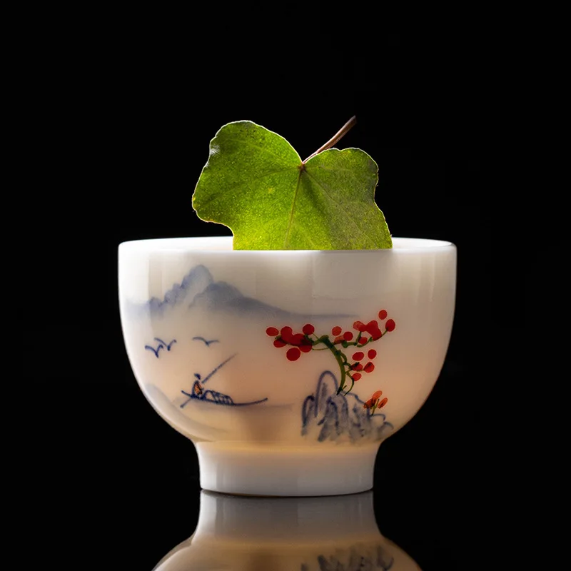 NEW Yangzhi Jade Hand-painted Ruyi Small Ceramic Tasting Women's Complete Kung Fu Set Tea Cup Supports LOGO Printing