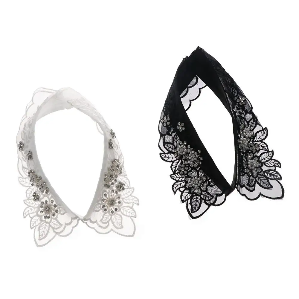 

Black/white Party Pearl Rhinestone Flower Hollow Lace Fake Collar Shirts Collars Fake Neckline