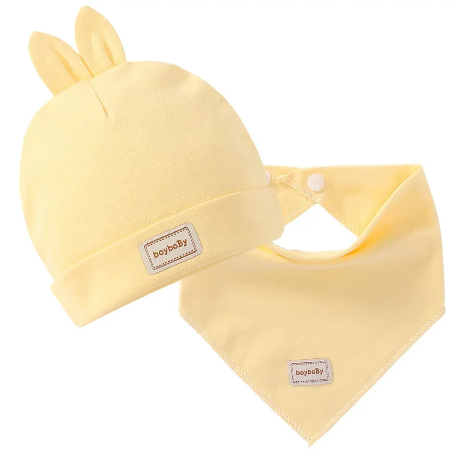 Newborn Baby Hat with Bibs Set Candy Color Boys Girls Baby Beanies Hats 0-12Months Kids Hat Cotton Bibs Toddler Infant Caps