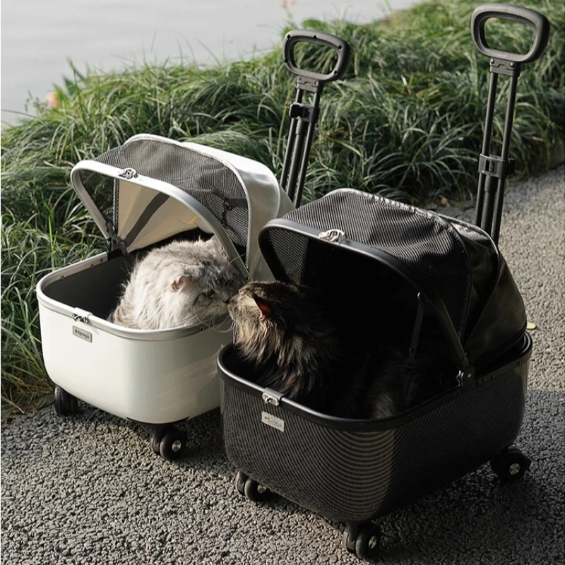 Stylish Pet Stroller for Dogs and Cats Large Capacity Cat Travel Carrier Telescopic Pull Rod Dog Trolley Spacious Pet Push Cart