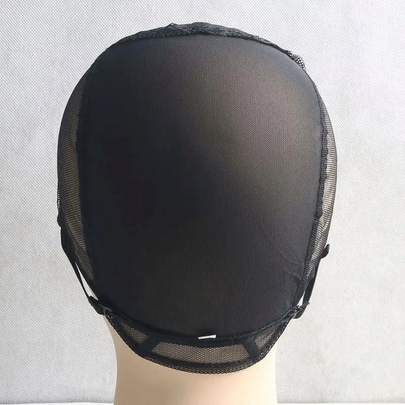 หมวกวิกแบบตาข่ายยืดหยุ่นปรับได้สีดำ H-1 พร้อมสายรัดถักแบบระบายอากาศสำหรับต่อผม