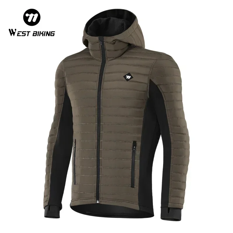 WEST BIKING Autumn Winter Cycling Windproof Jacket Reflective Hooded Multi Pocket Windbreaker Cotton Lining Thermal Sport Gear