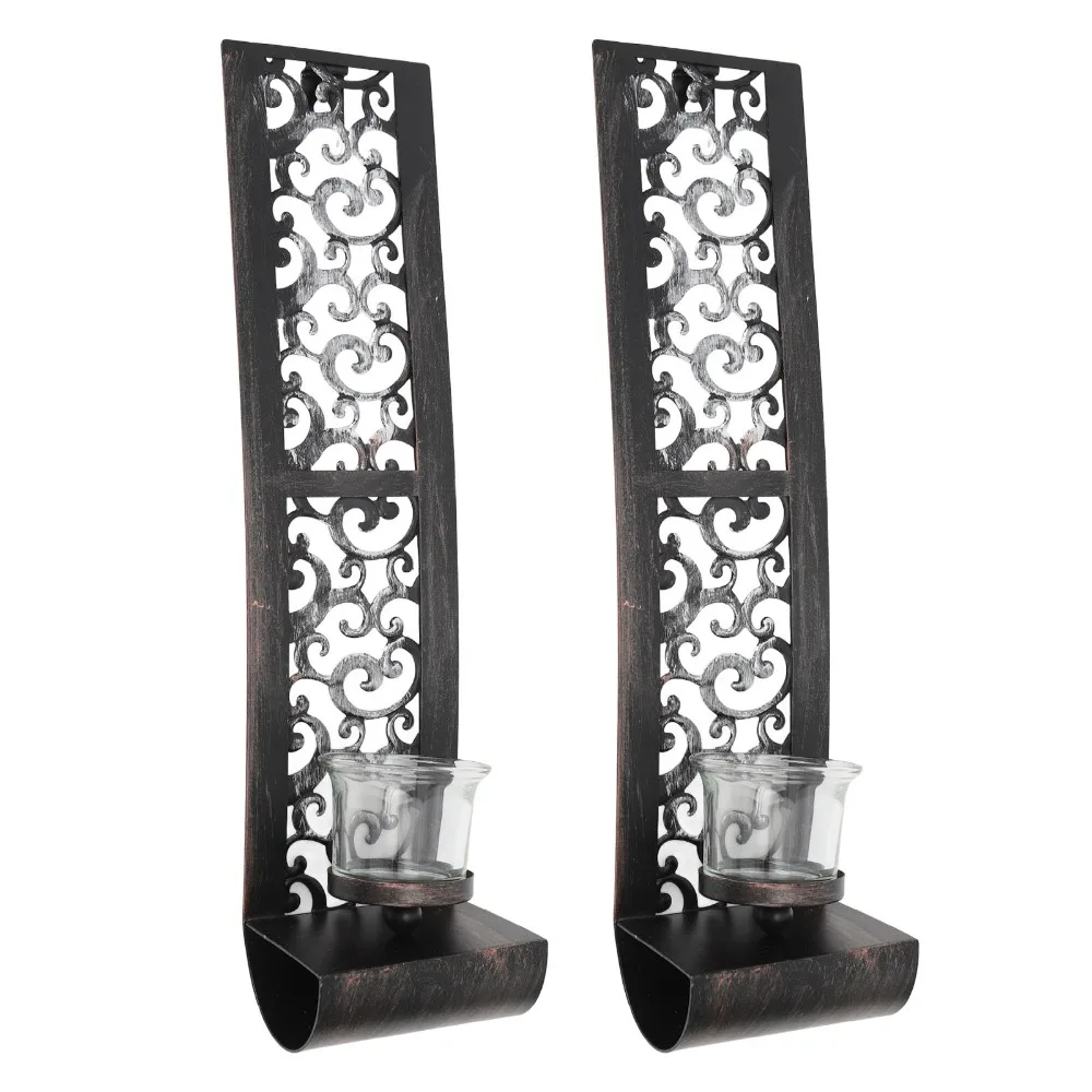2pcs Iron Wall Candle Holder Balck Hanging Design Wall Candlestick 14.2x2.8x3.5in Iron Wall Art Decorations for Dining Room