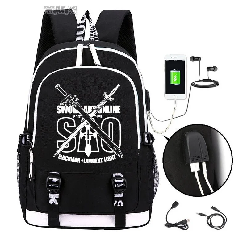 

Japan Anime SwordS Art OnlineS Backpack Usb Laptop School Bag for Teenagers Bookbag Kirito Cosplay Oxford Travel