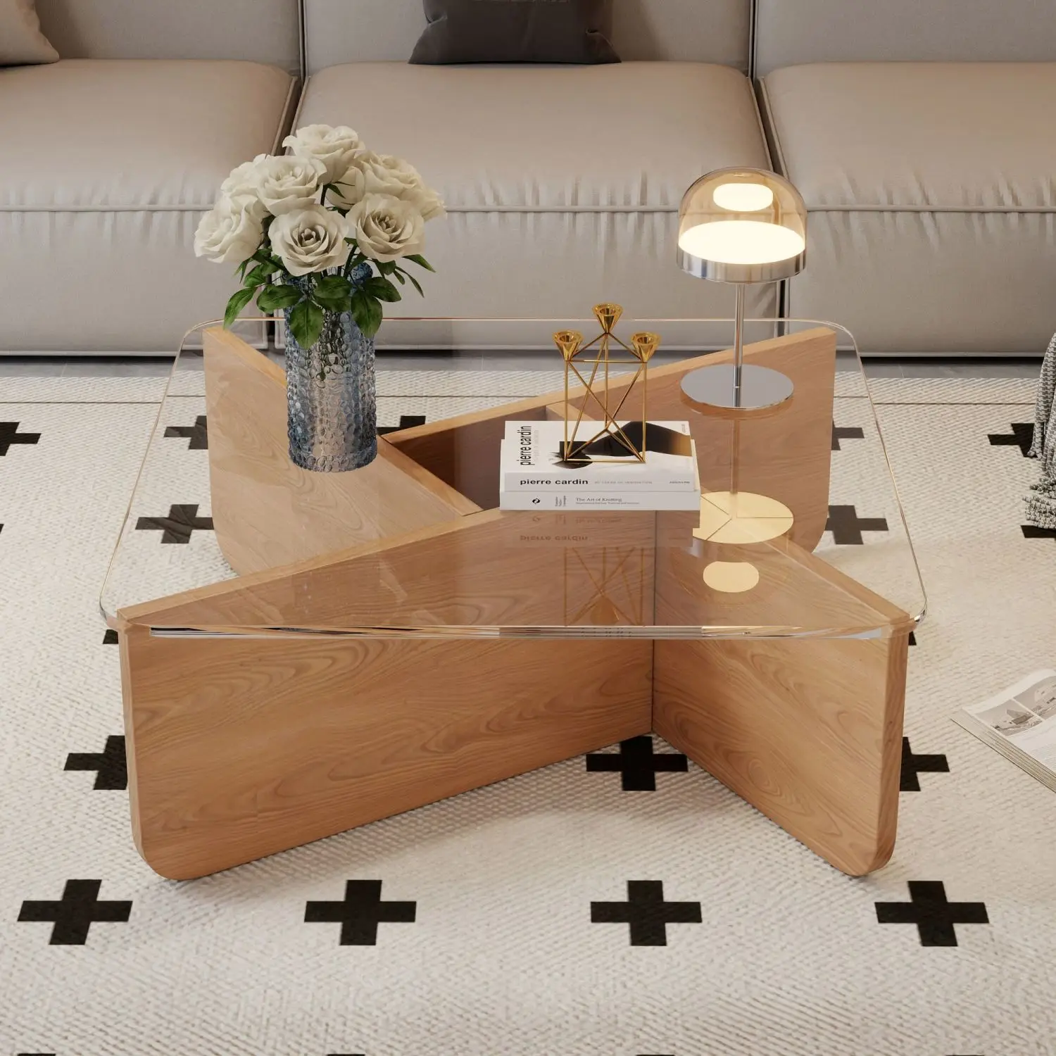 Coffee table modern simple glass solid wood scratch-resistant square tempered small apartment living room Italian light luxury c